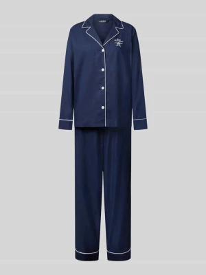 zestaw piżamy w kroju slim fit z czystej bawełny Lauren Ralph Lauren Ciemnoniebieski