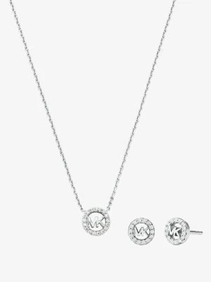 Zestaw prezentowy Fulton z kolczykami i naszyjnikiem ze srebra próby 925 pokrytym metalem szlachetnym w stylu pavé z zawieszką z logo Michael Kors SREBRNY (Srebrny)