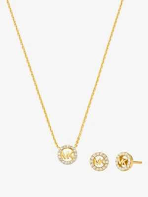 Zestaw prezentowy Fulton z kolczykami i naszyjnikiem ze srebra próby 925 pokrytym metalem szlachetnym w stylu pavé z zawieszką z logo Michael Kors ZŁOTY (Złoty)