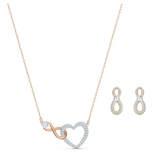 Zestaw Swarovski Infinity, Nieskończoność i serce, Biały, Wykończenie z różnobarwnych metali