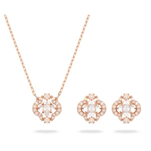 Zestaw Swarovski Sparkling Dance, Szlify różnorodne, Koniczyna, Biały, Powłoka w odcieniu różowego złota