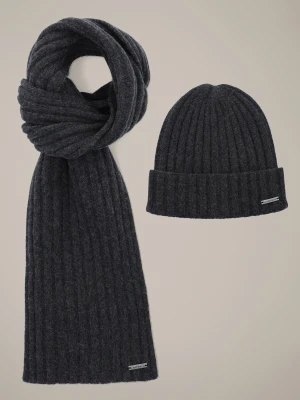 Zestaw Szary Wełniany Czapka Plus Szal Sorino Lancerto