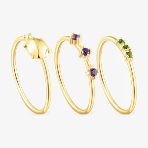 Zestaw Trzech Pierścionków Virtual Garden Wykonanych Ze Srebra Vermeil Z Kamieniami Szlachetnymi - Tous