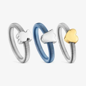 Zestaw Trzech Pierścionków Ze Srebra I Posrebrzanych Z Motywem Serca, Tulipana I Misia Tous Mesh Tube - Tous Rozmiar