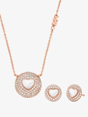 Zestaw upominkowy biżuterii w kształcie serca z masy perłowej i platerowanego metalem szlachetnym z kryształkami pavé Michael Kors ROSE GOLD (Różowozłoty)
