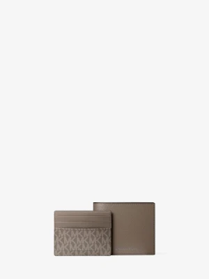 Zestaw upominkowy ze składanym portfelem ze skóry groszkowej i etui na karty z charakterystycznym logo Michael Kors