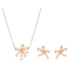 Zestaw Volta, Kokarda, Biały, Powłoka w odcieniu różowego złota Swarovski
