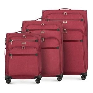 Zestaw walizek miękkich z czerwonym suwakiem bordowy Wittchen