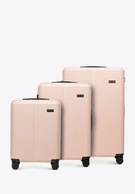 Zestaw walizek z ABS-u w drobne paski pudrowy róż Wittchen