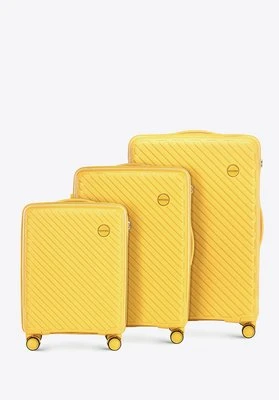 Zdjęcie produktu Zestaw walizek z polipropylenu w tłoczone paski żółty Wittchen