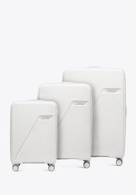 Zestaw walizek z polipropylenu w ukośne pasy biało - srebrny Wittchen