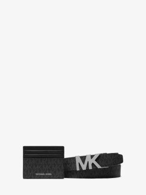 Zestaw z etui na karty i paskiem z charakterystycznym logo Michael Kors CZARNY (Czarny)