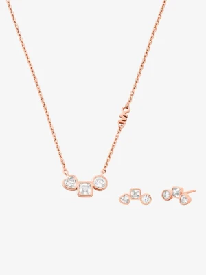Zestaw z kolczykami sztyftami i naszyjnikiem pokrytym metalem szlachetnym z cyrkoniami Michael Kors ROSE GOLD (Różowozłoty)