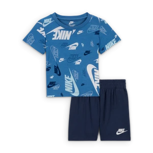 Zestaw z T-shirtem z nadrukiem i spodenkami z lekkiej dzianiny dresowej dla niemowląt Nike Sportswear (12–24 M) - Niebieski