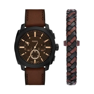 Zestaw zegarek i bransoletka Fossil Machine Chronograph FS6102SET Brązowy