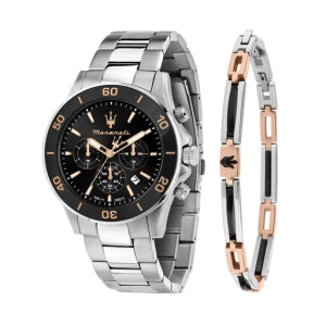 Zestaw zegarek i bransoletka Maserati Competizione Diver Chronograph Gift SET R8873600001 Srebrny