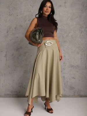 Zielona Asymetryczna Spódnica o Rozkloszowanym Fasonie z Paskiem z Klamrą Diomeine elsa.m by may