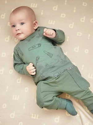 Zielona bawełniana bluzka niemowlęca we wzory 5.10.15.