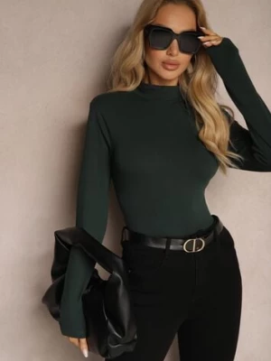 Zielona Bawełniana Bluzka Typu Longsleeve z Półgolfem Riata glo-story