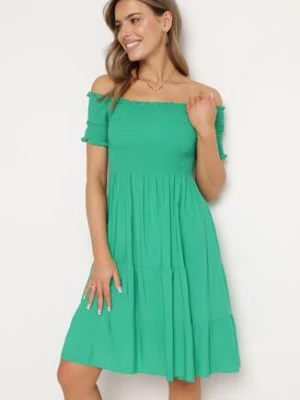 Zielona Bawełniana Sukienka Hiszpanka z Szerokimi Falbanami na Dole Bliria