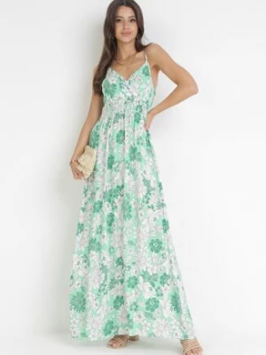 Zielona Bawełniana Sukienka Maxi na Regulowanych Ramiączkach Tarectra