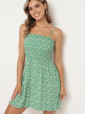 Zielona Bawełniana Sukienka na Regulowanych Ramiączkach z Elastycznym Dekoltem Risetta defox