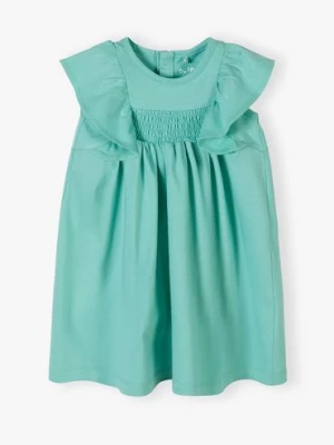 Zielona bawełniana sukienka niemowlęca z krótkim rękawem 5.10.15.