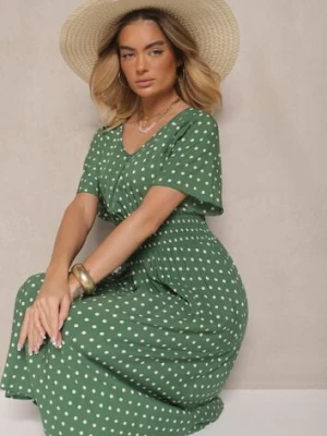 Zielona Bawełniana Sukienka o Rozkloszowanym Fasonie w Kropki Tolimirae defox