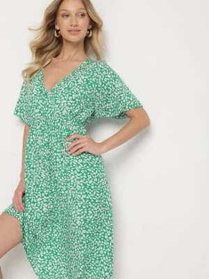 Zielona Bawełniana Sukienka o Rozkloszowanym Kroju w Kwiatowy Wzór Aramine defox