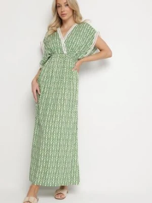 Zielona Bawełniana Sukienka Rozkloszowana z Koronkowymi Wstawkami Laniwena defox