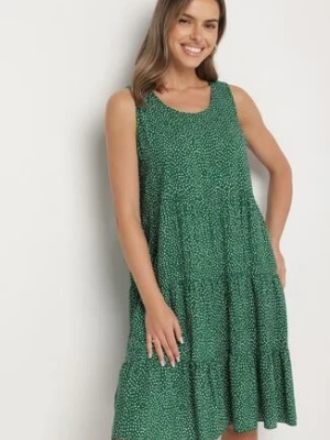 Zielona Bawełniana Sukienka w Kropki z Falbanami Zerolia defox