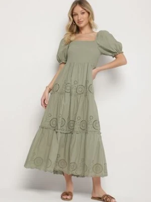 Zielona Bawełniana Sukienka z Haftowanym Wzorem Iffanella rosa