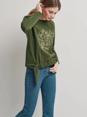 Zielona bluza damska z kwiatowym haftem OCHNIK