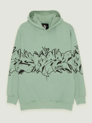 Zielona bluza dresowa z kapturem i nadrukiem Reporter