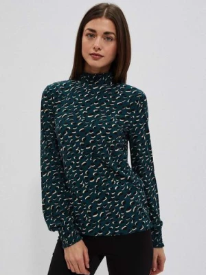 Zielona bluzka damska z długim rękawem i geometrycznym wzorem Moodo