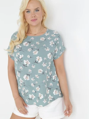 Zielona Bluzka Oversize w Kwiaty z Krótkim Rękawem Suzane Sweet Lady