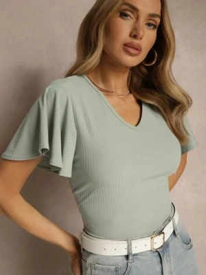 Zielona Bluzka Ozdobiona Rozkloszowanymi Rękawami Sunetha glo-story