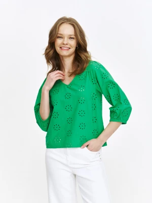 Zielona bluzka z ażurowym haftem Top Secret