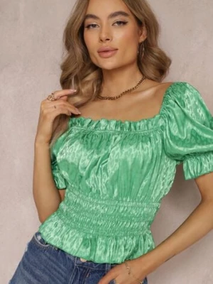 Zielona Bluzka z Ozdobnym Dekoltem i Gumką w Talii z Satynowej Tkaniny Agathli lily rose