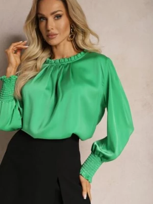 Zielona Bluzka z Ozdobnymi Marszczeniami o Luźnym Kroju Gwoneissa wei wei