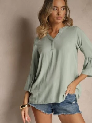 Zielona Bluzka z Wiskozy Ozdobiona Falbankami Ralivia sublevel