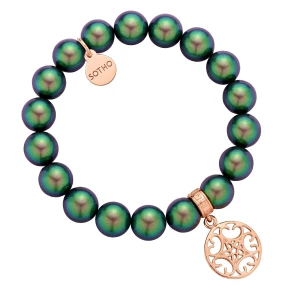 Zielona bransoletka z pereł SWAROVSKI® CRYSTAL z okrągłą rozetką z różowego złota SOTHO