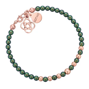 Zielona bransoletka z pereł SWAROVSKI® CRYSTAL z rozetką z różowego złota SOTHO