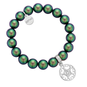 Zielona bransoletka z pereł SWAROVSKI® CRYSTAL ze srebrną okrągłą rozetką SOTHO