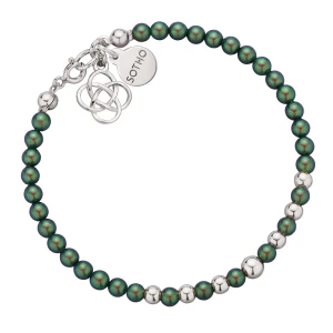 Zielona bransoletka z pereł SWAROVSKI® CRYSTAL ze srebrną rozetką SOTHO