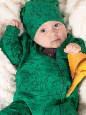 Zielona czapka niemowlęca dzianinowa w dinozaury Nicol