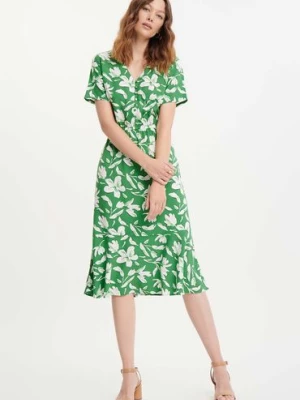 Zielona damska sukienka midi z krótkim rękawem w kwiaty Greenpoint