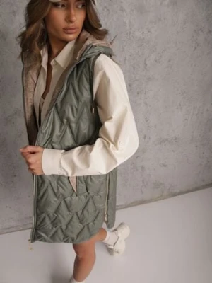 Zielona Długa Kamizelka Pikowana z Nieodpinanym Kapturem Semaea swest