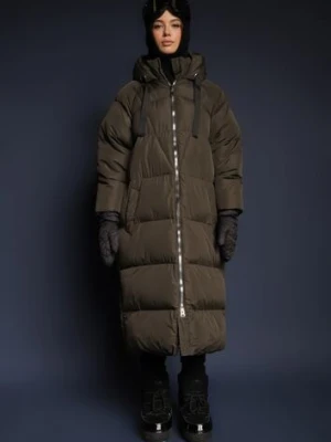 Zielona Długa Kurtka Pikowana z Kapturem Serea j.style