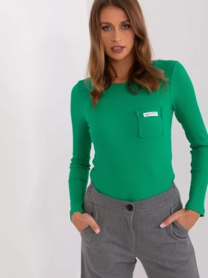 Zielona dopasowana bluzka prążkowana longsleeve